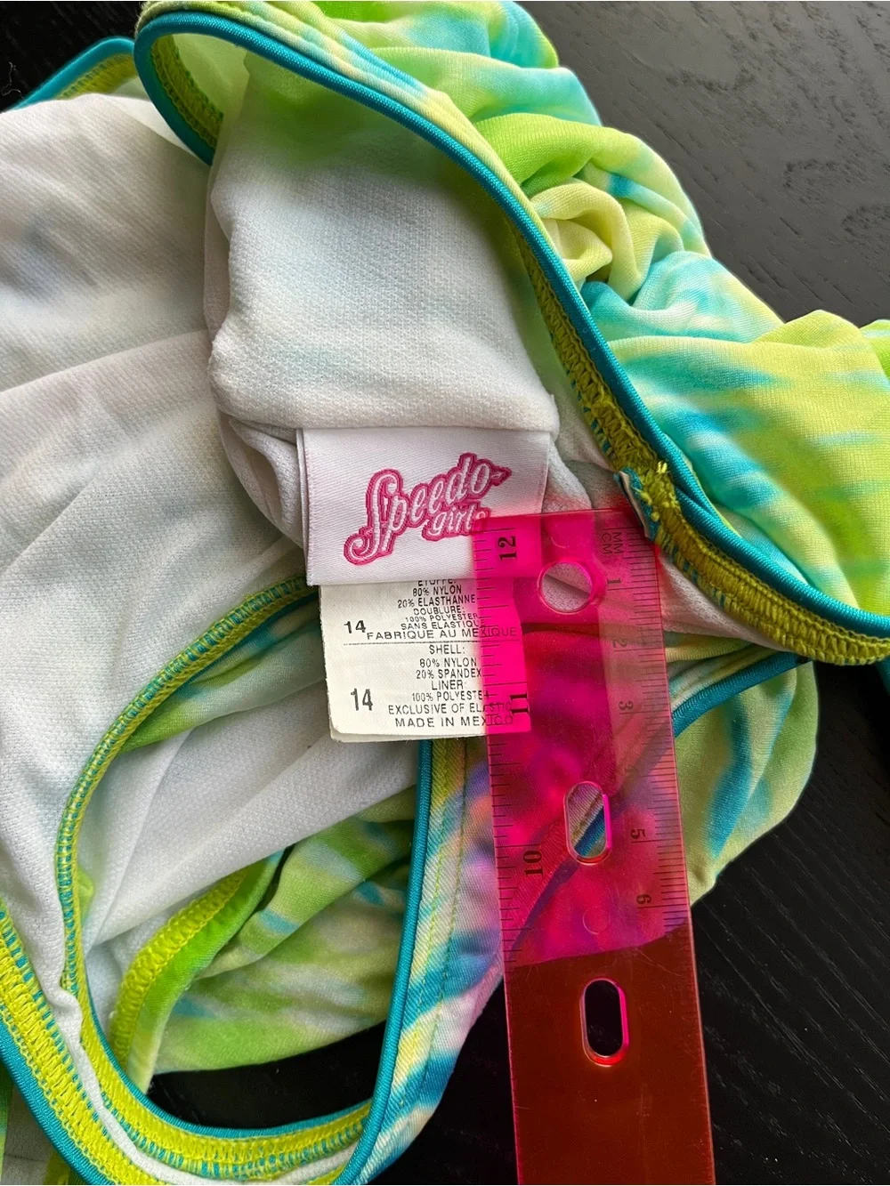 Speedo Girls Lime Green Blue Tie Dye One Piece Swimsuit Size 14 Athletic